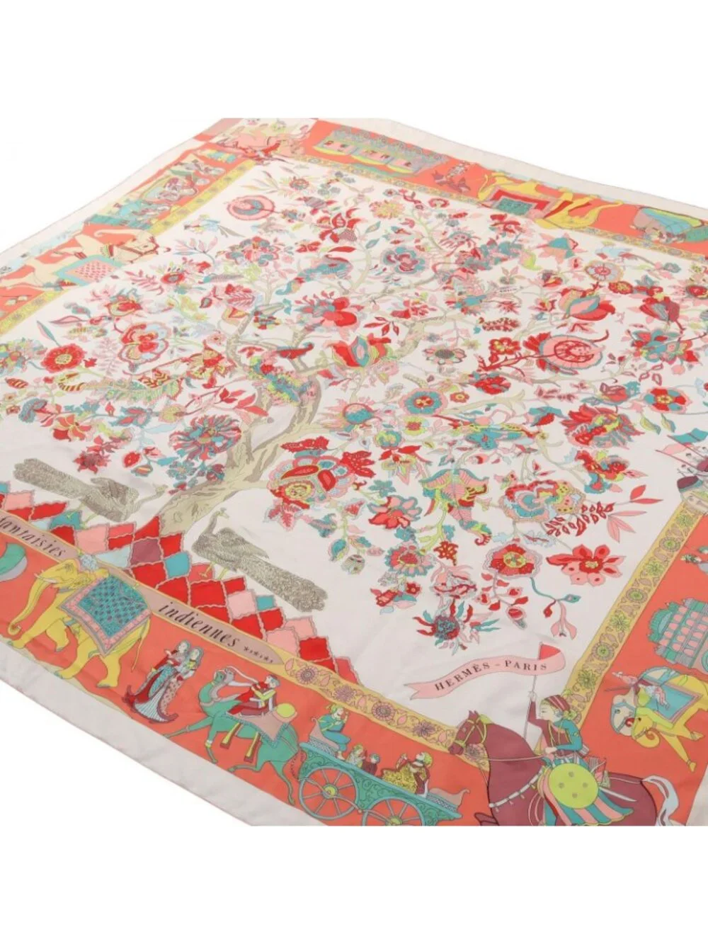 Hermes Scarf Carre Geant 140 Silk Twill Fantaisies Indiennes Orange